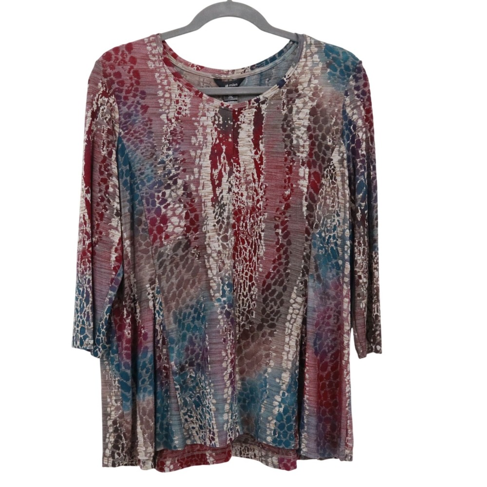 Ali Miles Animal Print Burnout Top Women XL Boho‎ Art To Wear Lagenlook Eclectic